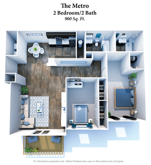 Floor plan for 2 beds, 2 baths, 900 sqft